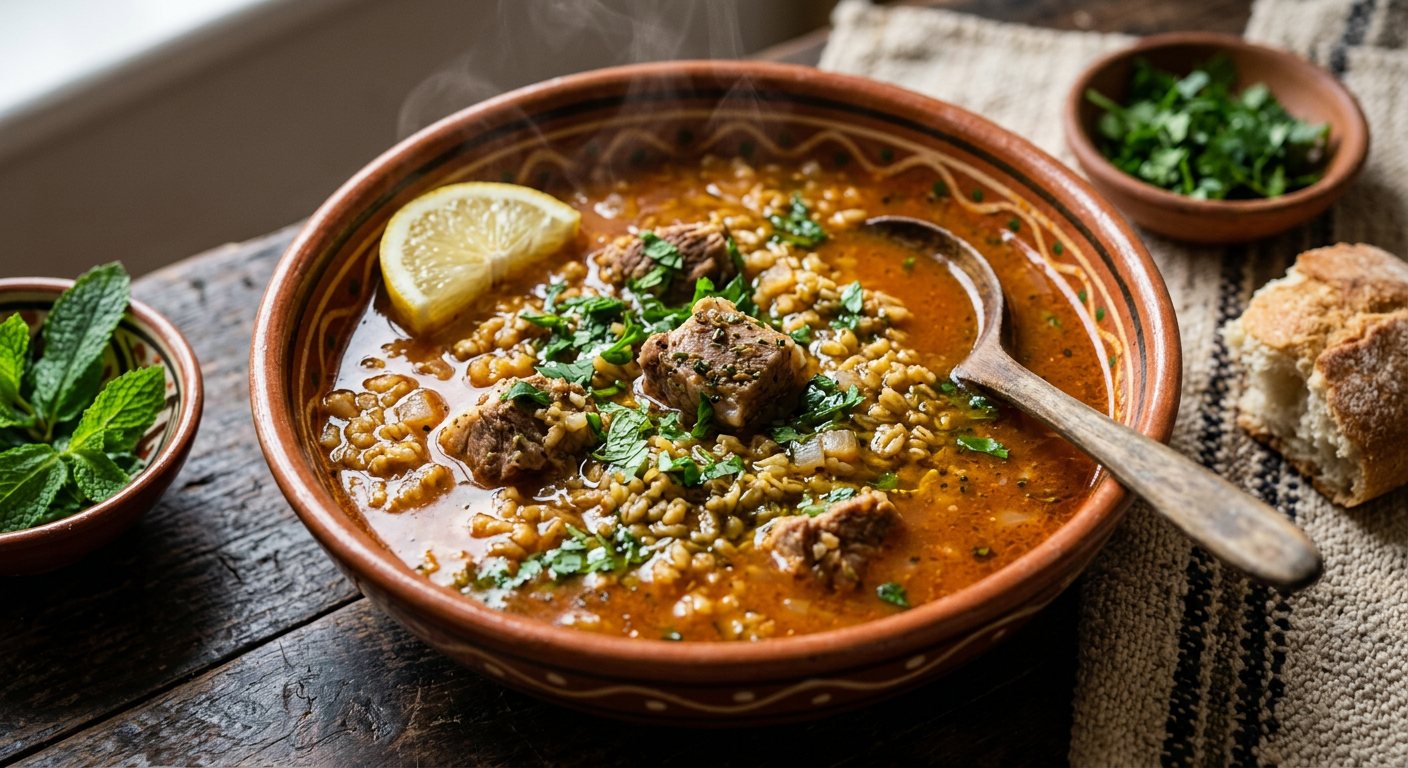 Chorba Frik (Cracked Green Wheat and Tomato Soup) — Tunisia