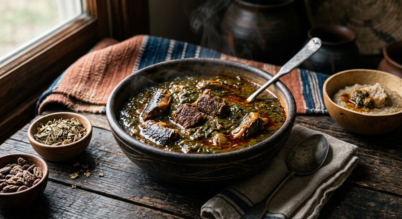 Sauce Feuilles de Baobab / Toédo (Viscous Baobab Leaf Soup) — Burkina Faso