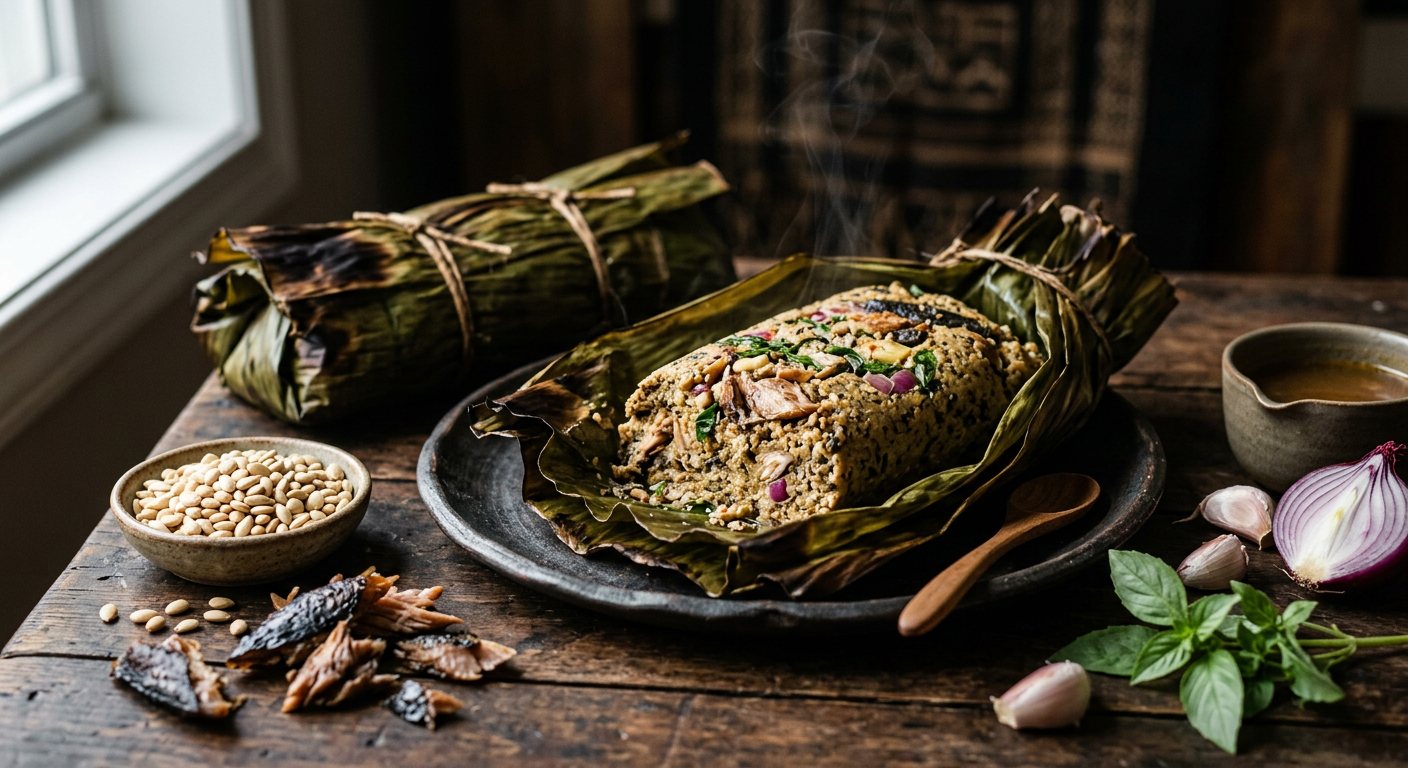 Ngon (Steamed Cucurbit Squash Seed and Smoked Fish Cake) — Gabon