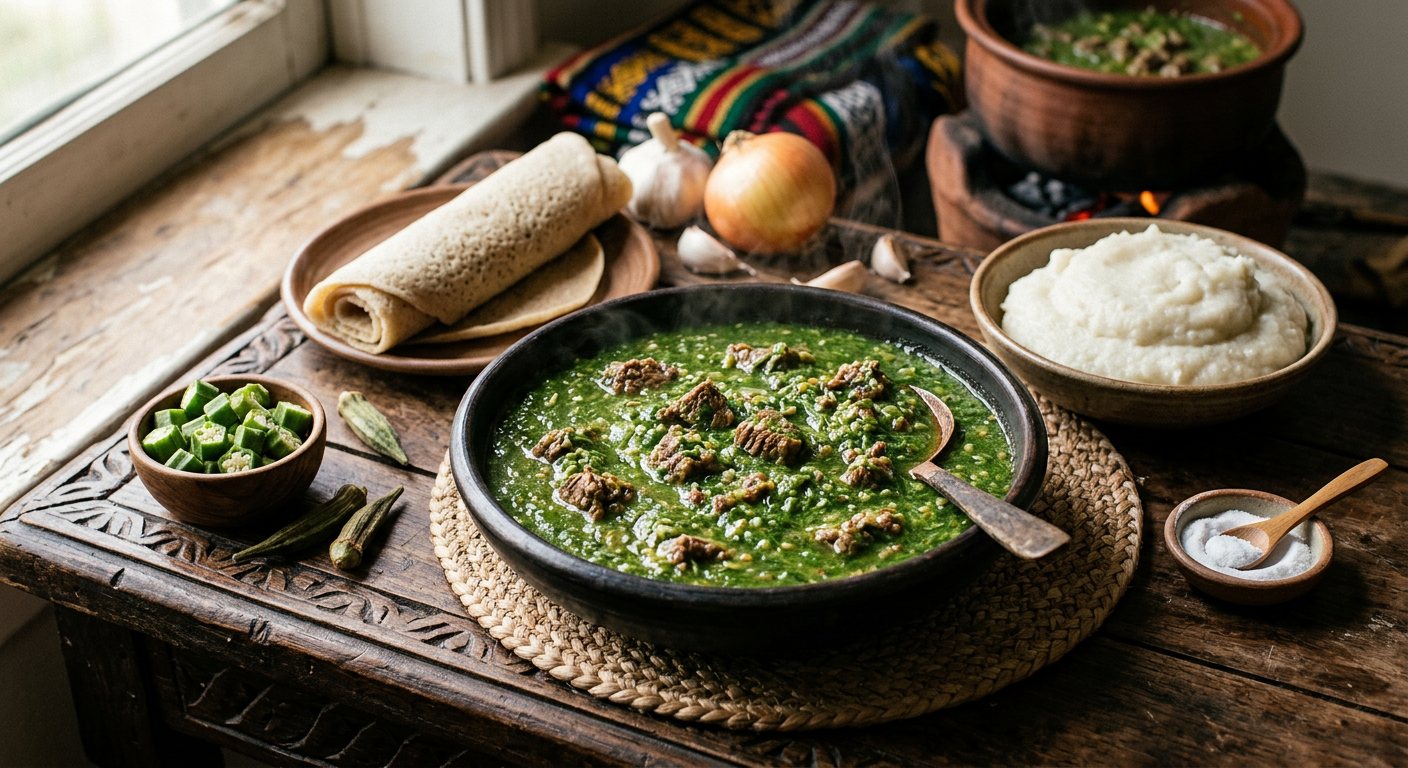Bamia Mafruka (Whipped Minced Okra and Beef Stew) — South Sudan