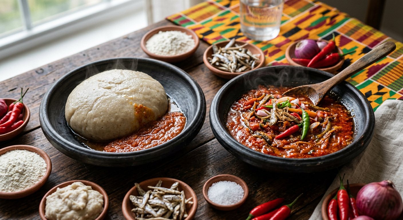 Akple with Abobi Tadi (Corn-Cassava Swallow with Spicy Anchovy Tomato Sauce) — Ghana