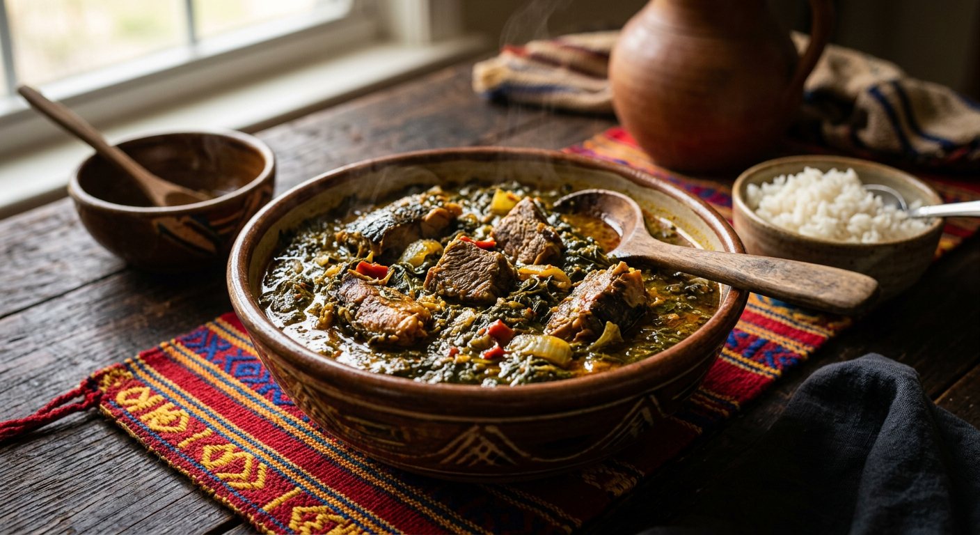 Maffe Hakko Bantara (Simmered Cassava Leaf and Smoked Fish Stew) — Guinea