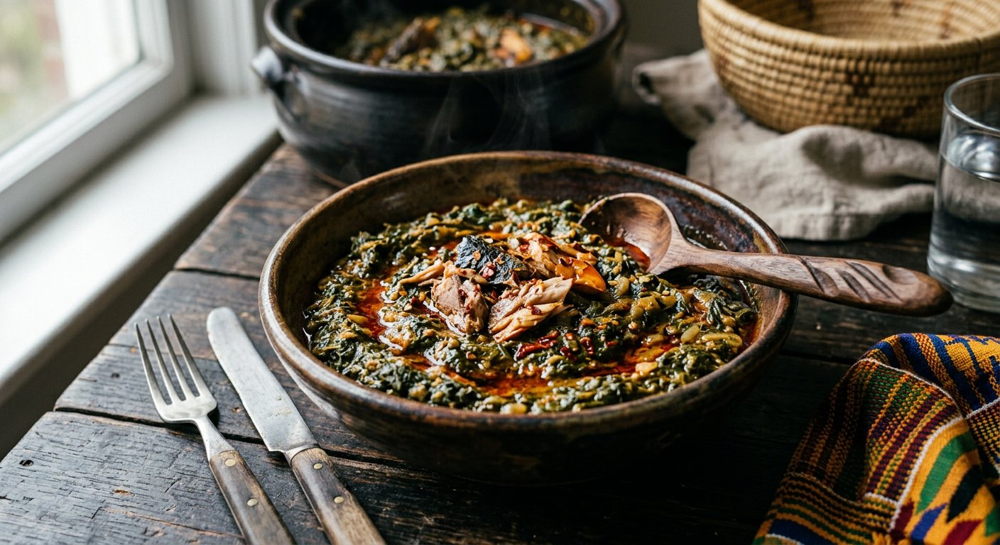 Saka-Saka (Congolese Cassava Leaves with Smoked Fish and Palm Oil) — Republic of the Congo