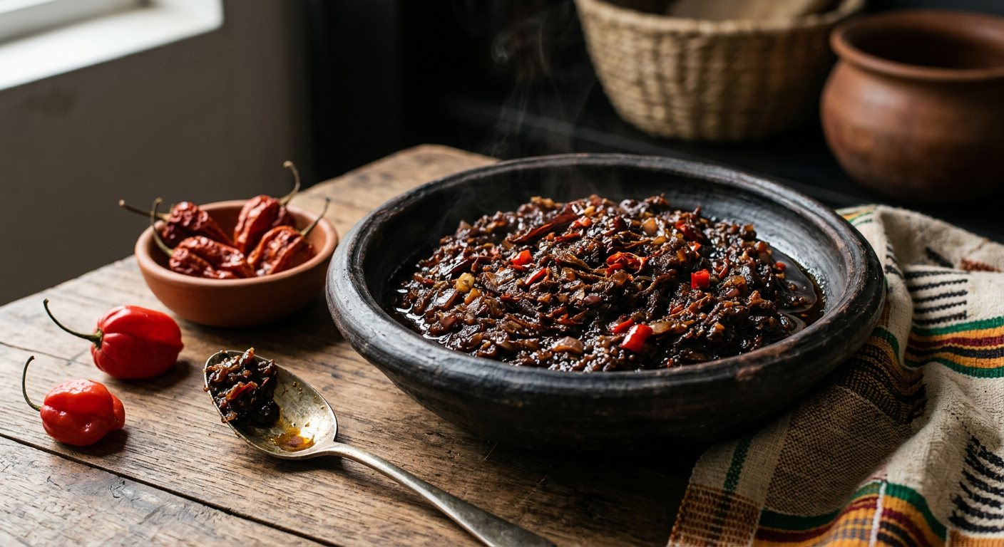 Piment Noir (Slow-Caramelized Chili and Smoked Crustacean Condiment) — Côte d'Ivoire