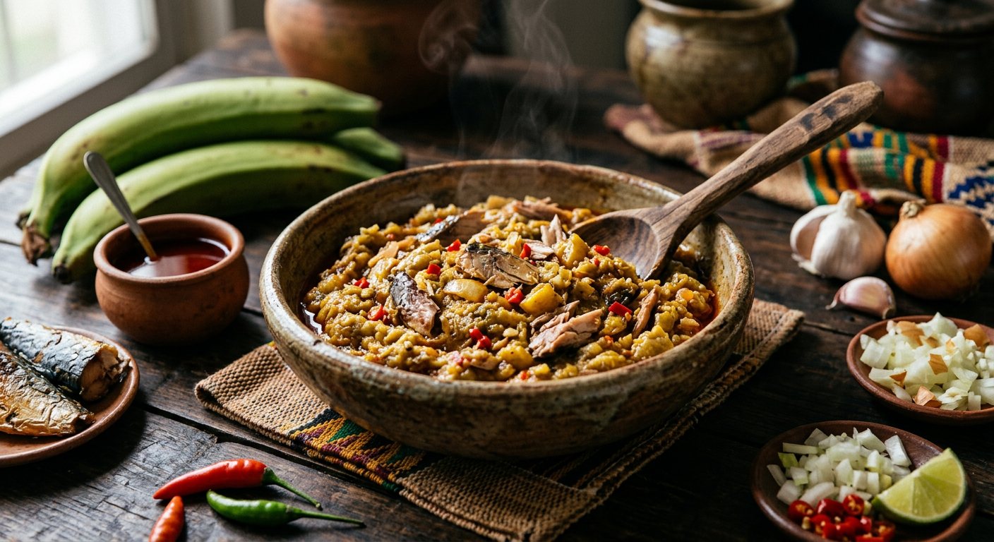 Socado de Peixe (Mashed Plantain and Smoked Fish Hash) — São Tomé and Príncipe