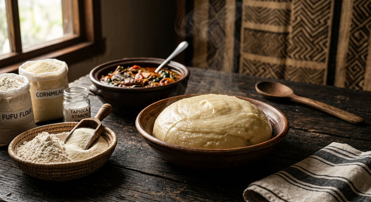 Fufu (Congolese Cassava and Corn Swallow) — DR Congo