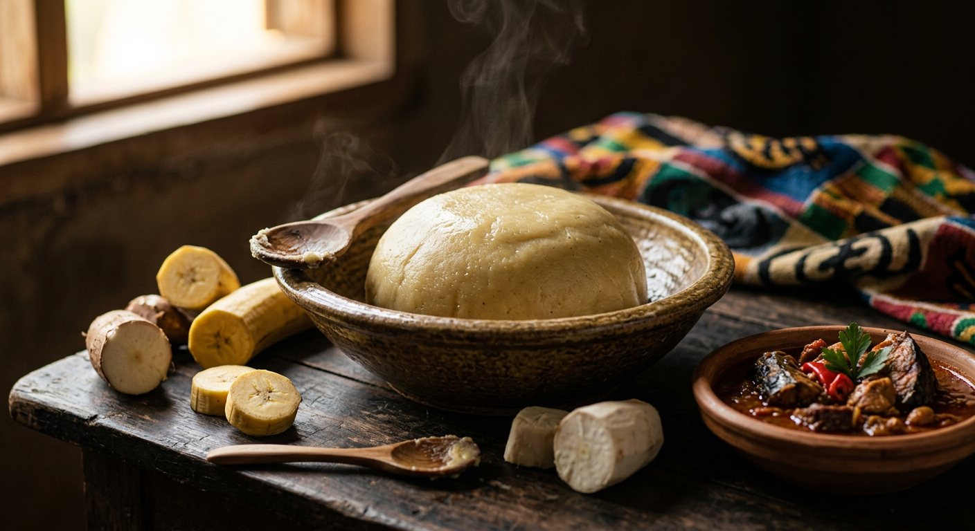 Foutou de Banane (Mashed Plantain and Cassava Loaf) — Central African Republic