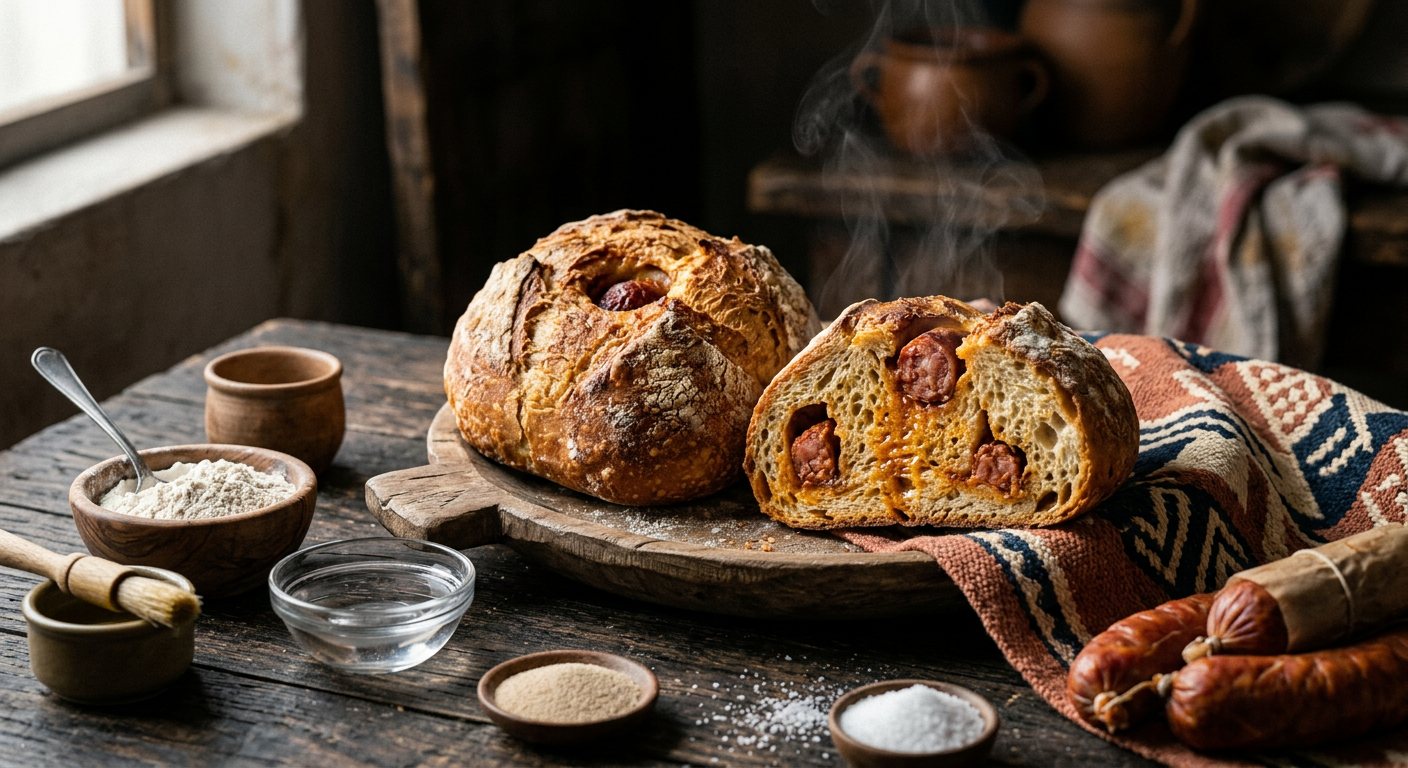 Pão com Chouriço Angolano (Crusty Bread with Smoked Sausage) — Angola