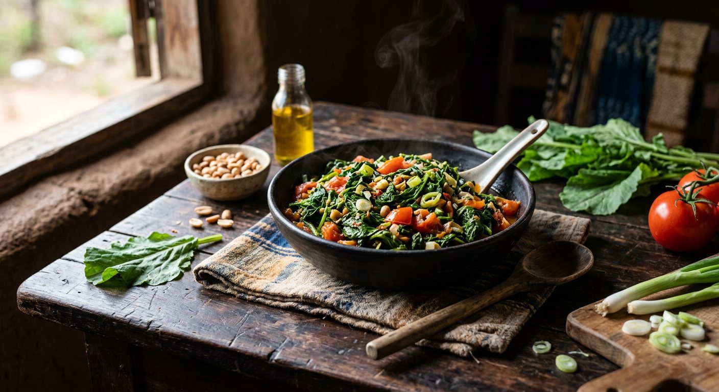 Mphangwe (Simmered Mustard Greens with Tomatoes) — Zambia