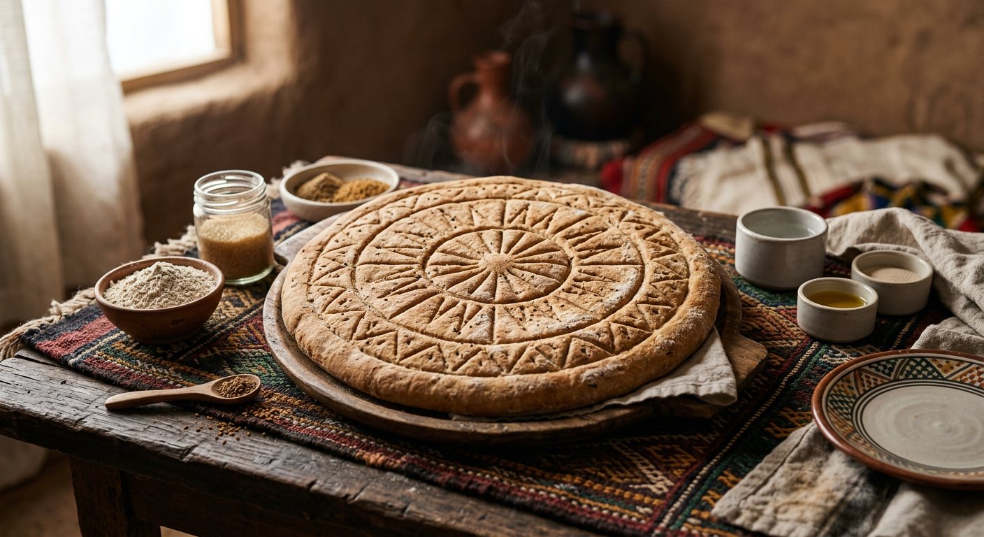 Ambasha (Spiced Flatbread with Decorative Geometric Scoring) — Ethiopia