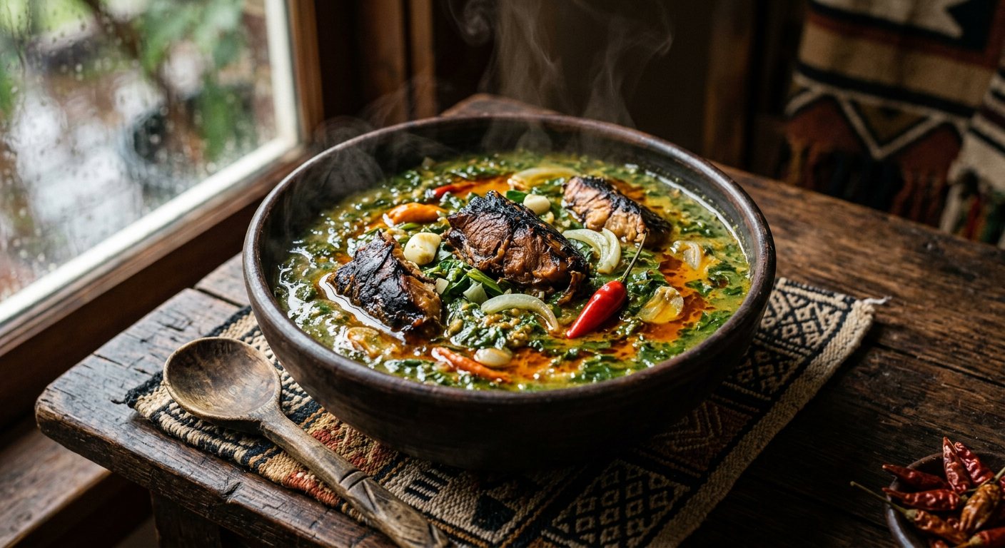 Susu ti Kassa (Smoked Fish in Sour Cassava Leaf Broth) — Central African Republic