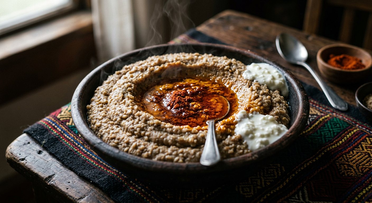 Genfo (Thick Barley Porridge with Spiced Clarified Butter and Berbere) — Ethiopia