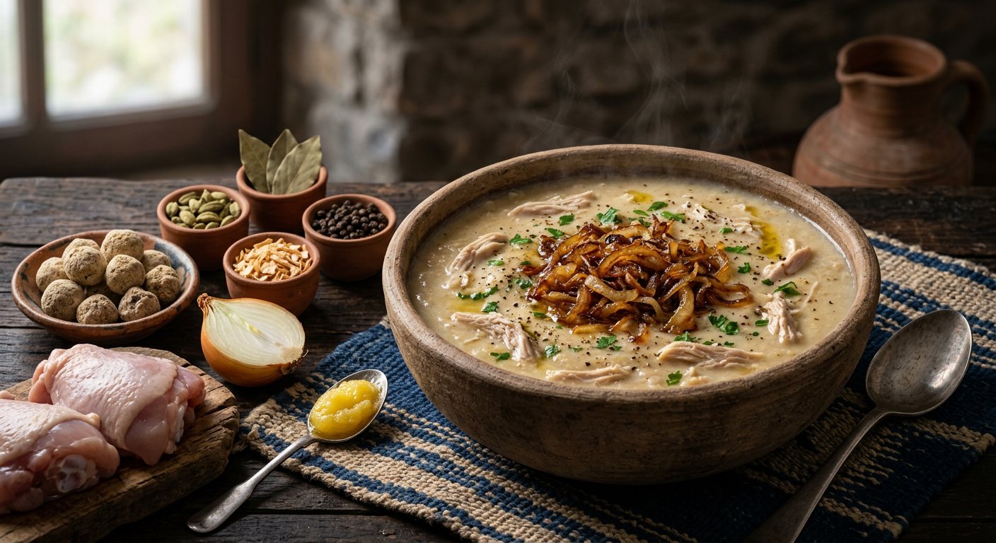 Kishk Sa'idi (Sun-Dried Fermented Wheat and Buttermilk Soup with Shredded Chicken) — Egypt