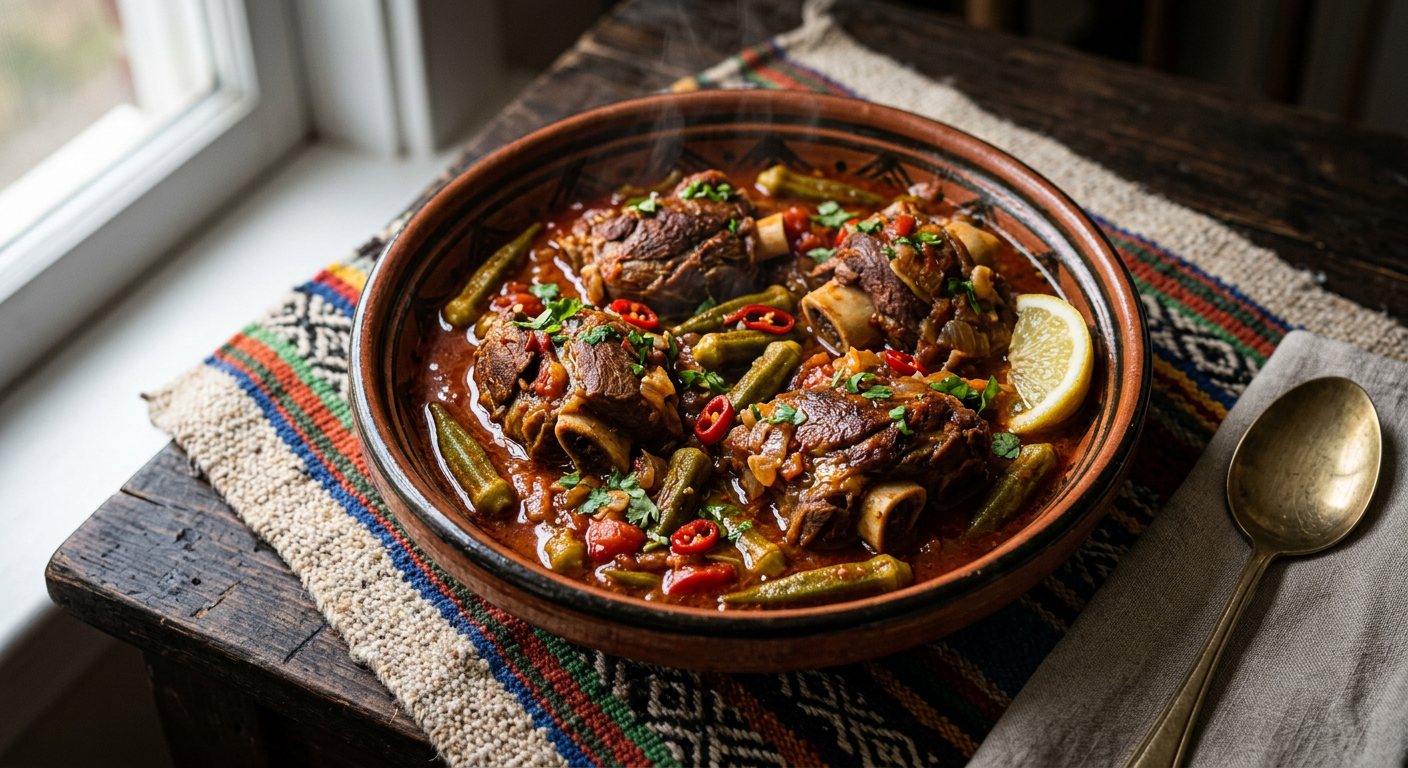 Gnaouia (Braised Okra, Lamb, and Pepper Stew) — Tunisia