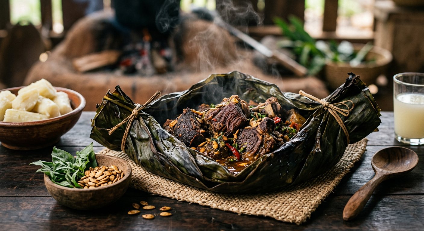 Maboké de Viande de Brousse (Smoked Bushmeat Steamed in Marantaceae Leaves) — Gabon