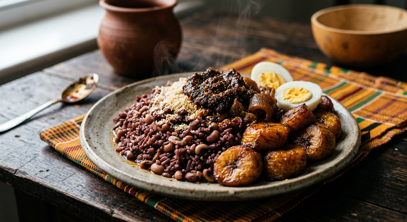 Authentic Ghanaian Waakye with Shito and Fried Plantains — Ghana